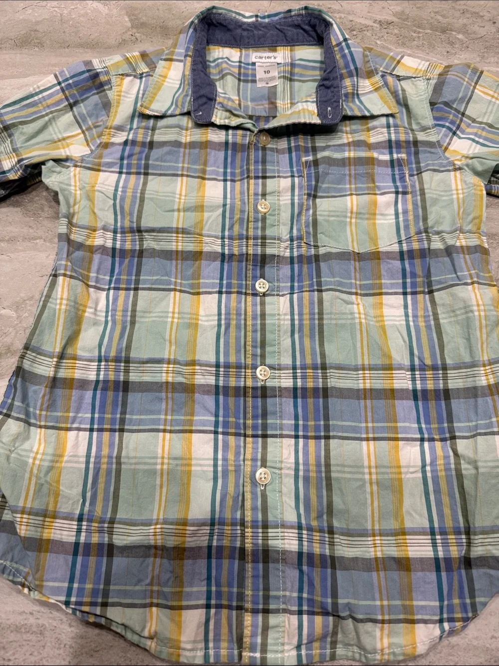 Carter's Plaid Short-Sleeve Button-Down Shirt - Blue, Green, Yellow